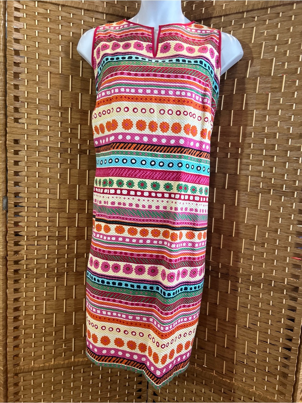Colorful Geometric Textured Shift Dress Plus 18W Talbots Sleeveless Midi